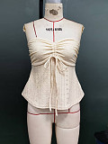2025 Summer Vacation style women strapless sleeveless jacquard top yellow YDX-1126