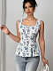 Summer 2025 Women's Floral printed lace-up straps Tops YDX-1116