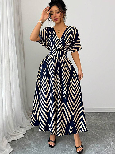 Summer 2025 Women's twill short-sleeved cinched waistline Dress YDX-1099