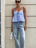 2025 Summer Sexy Spice Girl Spaghetti-strap Striped Small Tie Mini Vest YDX-1120