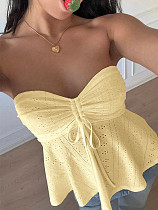 2025 Summer Vacation style women strapless sleeveless jacquard top yellow YDX-1126