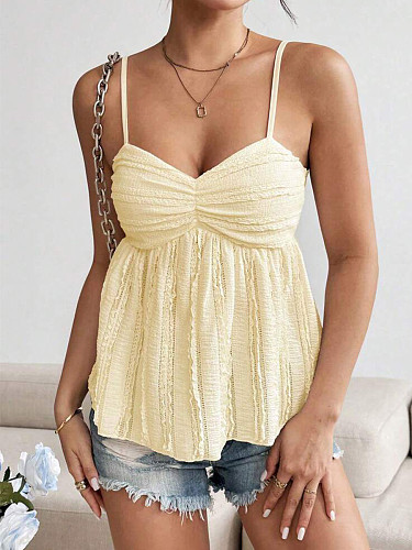 2025 Summer sexy vest with pleated solid color top YDX-1162