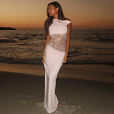 Sexy backless solid color lace patchkwork slim long party dress SXE-K24D61855