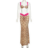 Sexy color-blocking printed strappy top high-waisted skirt three-piece set SXE-K24S62098