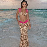 Sexy color-blocking printed strappy top high-waisted skirt three-piece set SXE-K24S62098