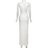 Sexy backless solid color lace patchkwork slim long party dress SXE-K24D61855
