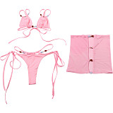 Sexy Printed Mesh Lace-up Bikini Three-piece Set SXE-K25S67251