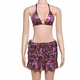 Sexy printed strappy bikini skirt seaside three-piece set SXE-K25S71730