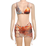 Sexy Printed Mesh Lace-up Bikini Three-piece Set SXE-K25S67251