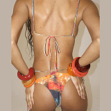 Sexy Printed Mesh Lace-up Bikini Three-piece Set SXE-K25S67251