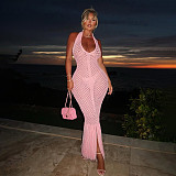Sexy deep V-neck off-the-shoulder solid color tassels long dress SXE-W25D65483