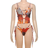 Sexy Printed Mesh Lace-up Bikini Three-piece Set SXE-K25S67251