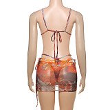 Sexy Printed Mesh Lace-up Bikini Three-piece Set SXE-K25S67251
