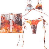 Sexy Printed Mesh Lace-up Bikini Three-piece Set SXE-K25S67251