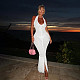 Sexy deep V-neck off-the-shoulder solid color tassels long dress SXE-W25D65483