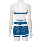Women'S Knitted Drawstring Tube Top Contrast Striped Shorts Two-Piece Set RS-D25ST195