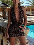 Hot sexy backless halter crop top and package hips mini skirt sets RS-502