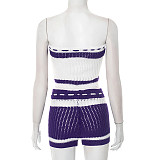 Women'S Knitted Drawstring Tube Top Contrast Striped Shorts Two-Piece Set RS-D25ST195