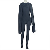 Women patchwork wrinkle solid color bodycon jumpsuits JSD-006238