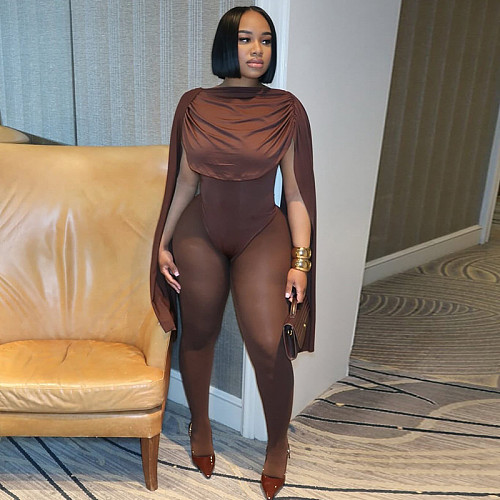 Women patchwork wrinkle solid color bodycon jumpsuits JSD-006238