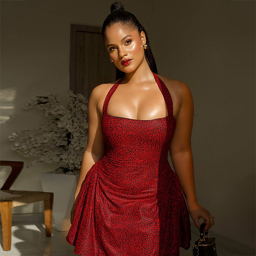 Sexy women halter backless prints A-line short dress JSD-302910