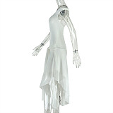 Sexy off shoulder hollow-out irregular white maxi dresses JSD-302997