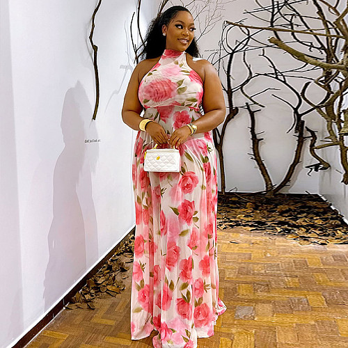 Elegant printed lady sleeveless hem maxi dresses JSD-302963
