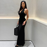 Women sexy backless halter solid color slit bdoycon long dresses JSD-302887