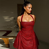 Sexy women halter backless prints A-line short dress JSD-302910