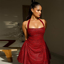 Sexy women halter backless prints A-line short dress JSD-302910