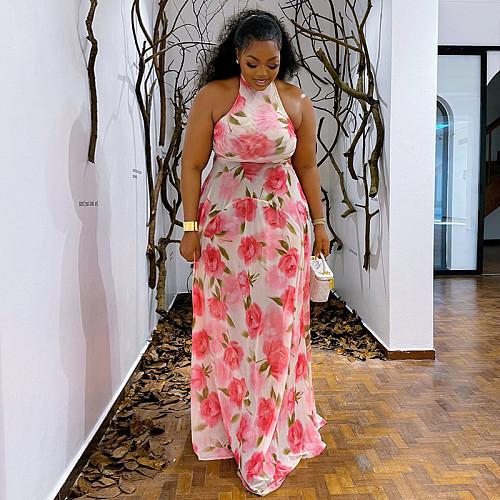 Elegant printed lady sleeveless hem maxi dresses JSD-302963