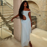 Sexy off shoulder hollow-out irregular white maxi dresses JSD-302997