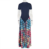 Black round neck tops patchwork fashion print long dresses JSD-302982