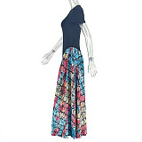 Black round neck tops patchwork fashion print long dresses JSD-302982