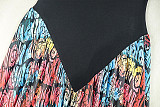 Black round neck tops patchwork fashion print long dresses JSD-302982