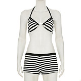 Halter Neck Tie Triangle Bra Low Waist Shorts Swimsuit Bikini Set RS-32686