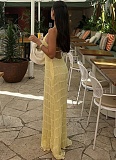 Sexy Open Back Pleated Fabric Breathable Lace Dress RS-51618