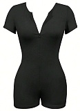 New Zipper Short Sleeve Fitness Tight Sports Jumpsuit For Women RS-5067