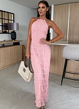 Sexy Open Back Pleated Fabric Breathable Lace Dress RS-51618