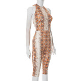 Stripe Casual Print O Neck Skinny Jumpsuits XINY-J25JP096