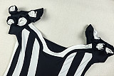 Black white stripes sexy off shoulder irregular split maxi dress JSD-302971