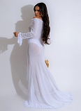 Sexy V-neck Solid Color See-through Long Sleeve Dress CYA-901194