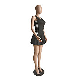 Black Spring New Fashion Casual Style Solid Color Pleated Dress CN-0233