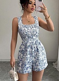 Fashionable Printed Floral Lace-up Vest Jumpsuit RS-1104