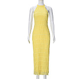 Sexy Open Back Pleated Fabric Breathable Lace Dress RS-51618