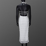 Sexy Open Back Pleated Fabric Breathable Lace Dress RS-51618