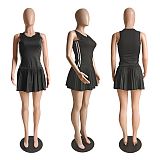Black Spring New Fashion Casual Style Solid Color Pleated Dress CN-0233