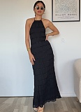 Sexy Open Back Pleated Fabric Breathable Lace Dress RS-51618