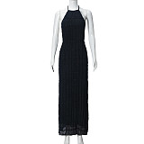 Sexy Open Back Pleated Fabric Breathable Lace Dress RS-51618