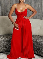 Sexy Pleated Chain Halter Neck Backless Jumpsuit RS-062470